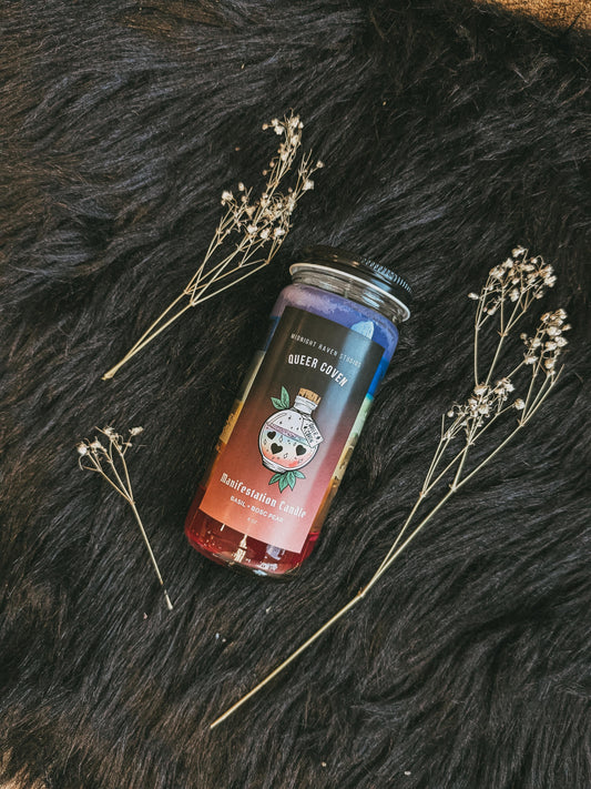 Queer Coven Manifestation Candle - Basil and Bosc Pear
