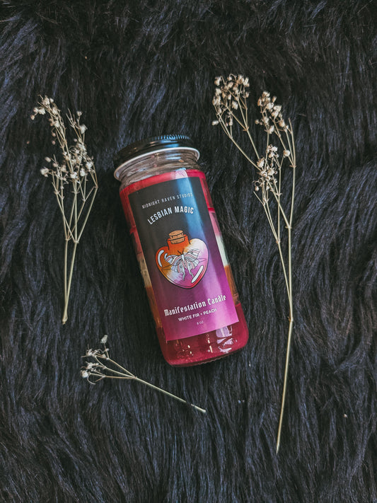 Lesbian Magic Manifestation Candle - White Fir & Peach