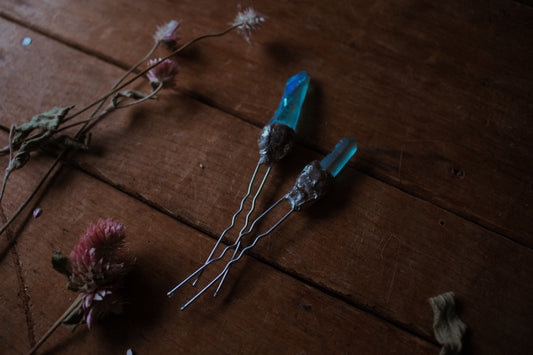Aqua Aura Quartz Hair Pin