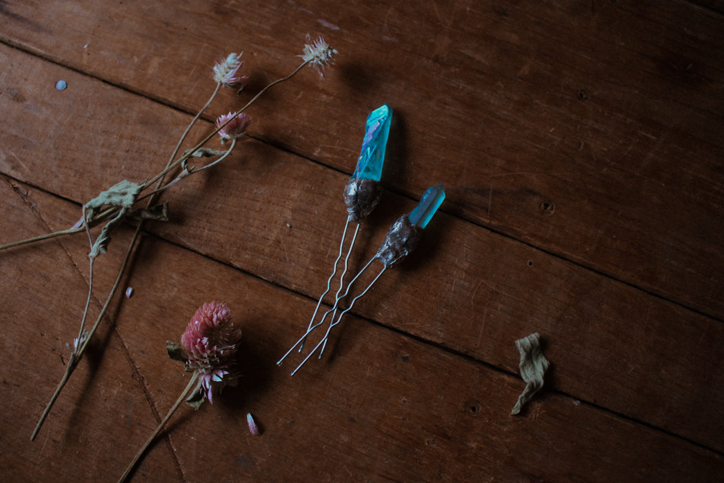 Aqua Aura Quartz Hair Pin