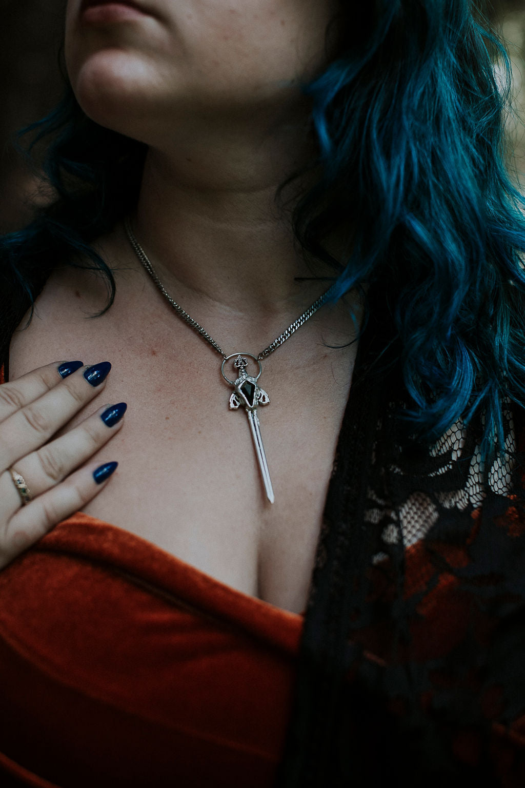 Nesta Sword Necklace - Black Obsidian
