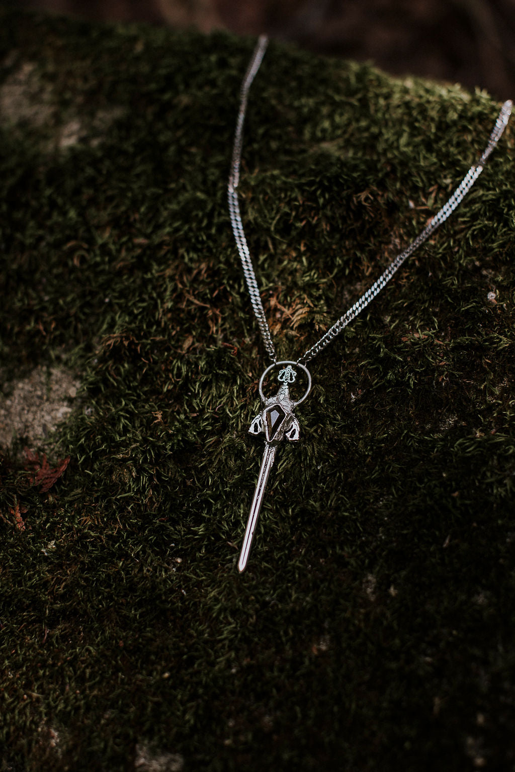 Nesta Sword Necklace - Black Obsidian
