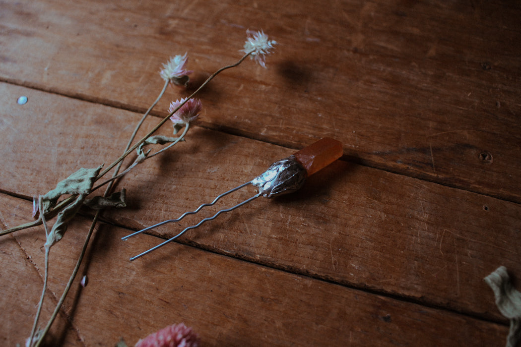 Tangerine Quartz Hair Pin