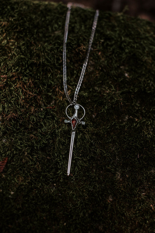 Morrigan Sword Necklace - Garnet