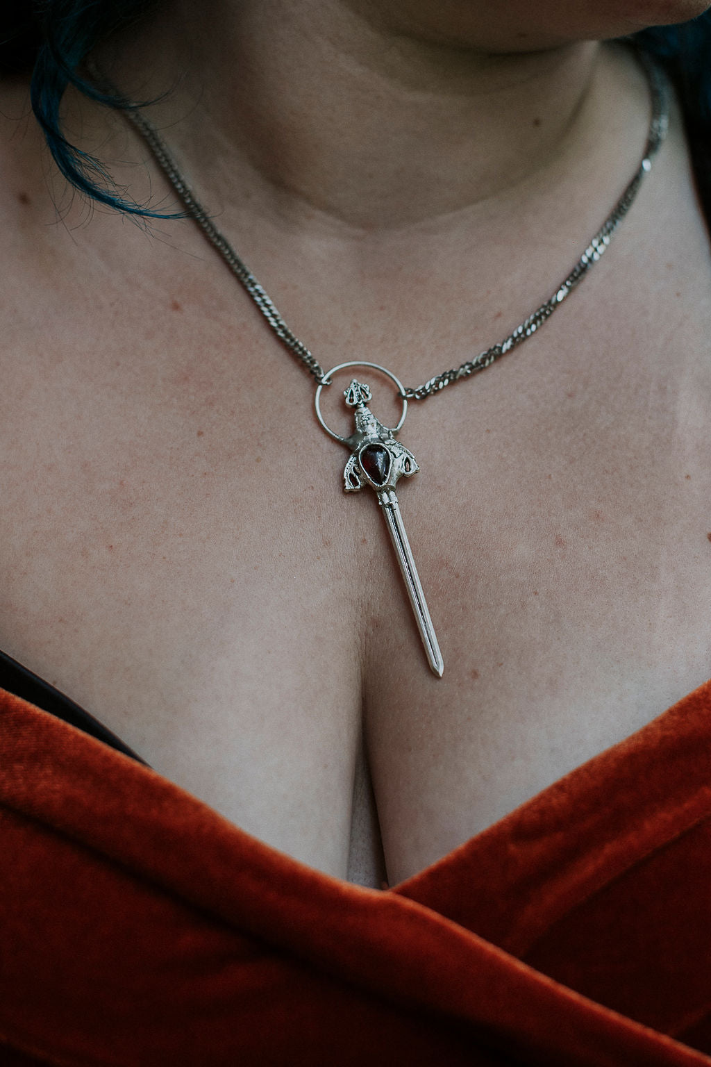Manon Sword Necklace - Garnet