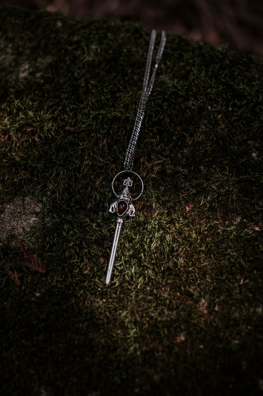 Manon Sword Necklace - Garnet